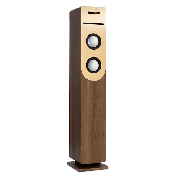 Berklee - Altoparlante a torre, 2 x 10 W RMS, radio FM, lettore CD, Bluetooth, porte USB e SD/MMC Noce