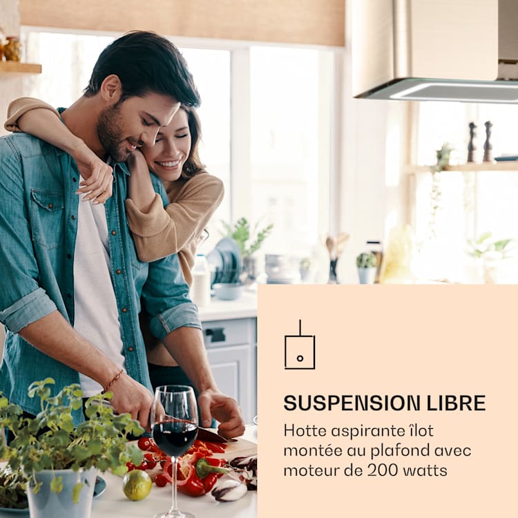 Futurelight Smart eilandafzuigkap recirculatie 420m³/h led roestvrij staal Goud
