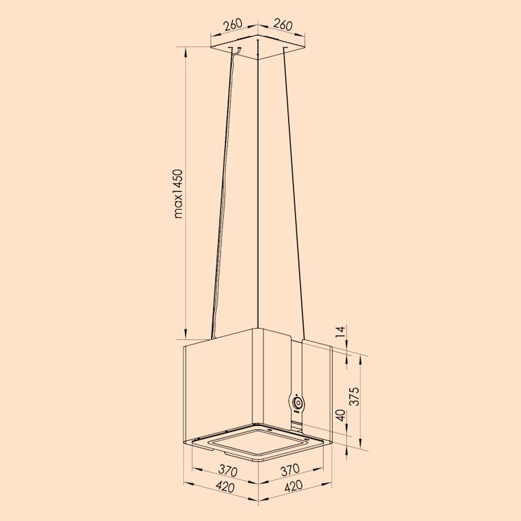 Futurelight Smart Inselabzugshaube Umluft 420m³/h LED Edelstahl Gold