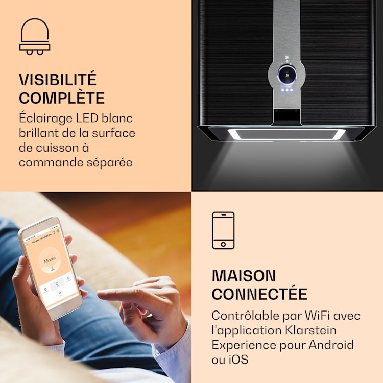 Futurelight Smart eilandafzuigkap recirculatie 420m³/h led roestvrij staal Zwart