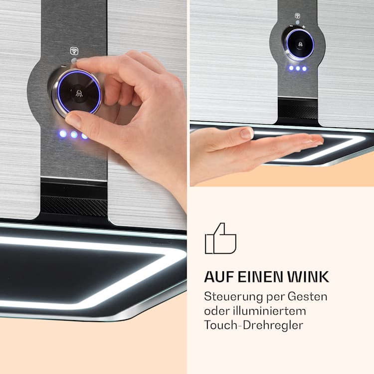 Futurelight Smart Inselabzugshaube Umluft 420m³/h LED Edelstahl Silber