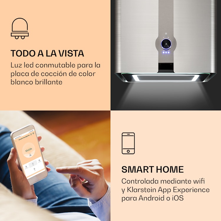 Futurelight Smart bonete de recirculación 420m³/h LED acero inoxidable Plata