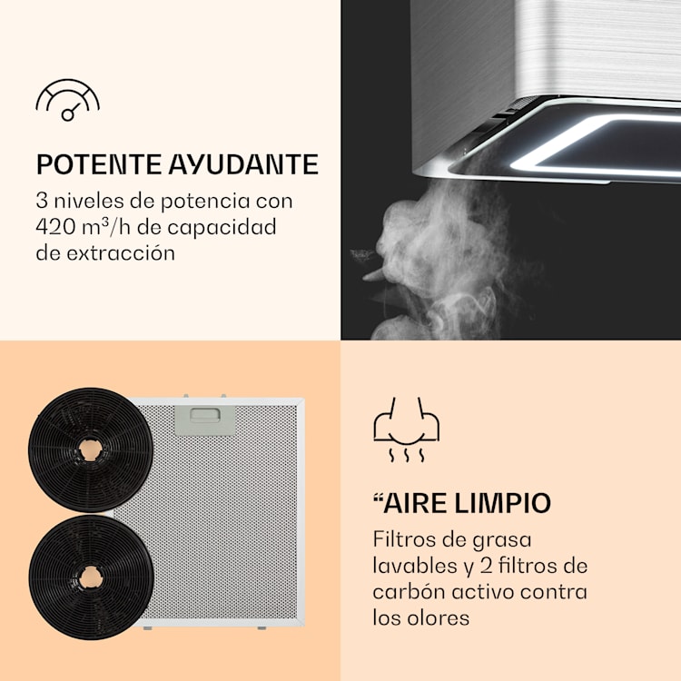 Futurelight Smart bonete de recirculación 420m³/h LED acero inoxidable Plata