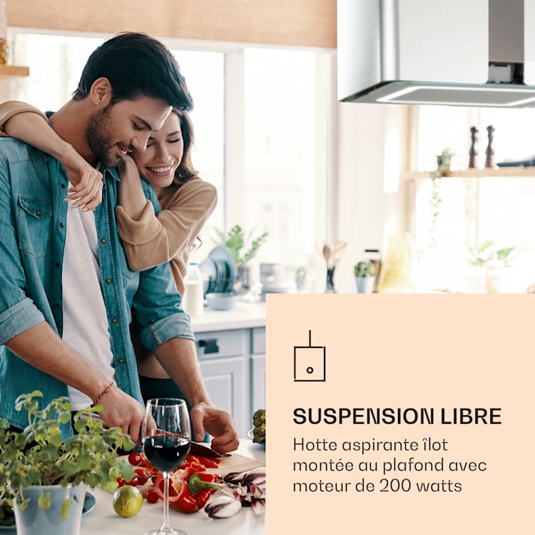 Futurelight Smart hotte d'îlot à recyclage d'air 420 m³/h LED acier inoxydable Argent