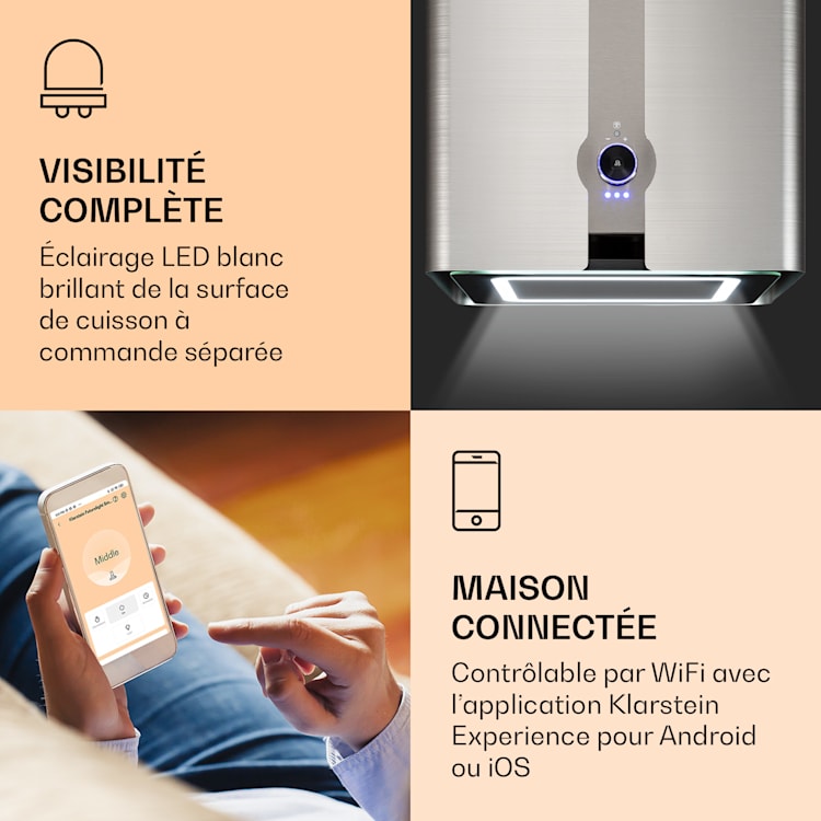 Futurelight Smart hotte d'îlot à recyclage d'air 420 m³/h LED acier inoxydable Argent