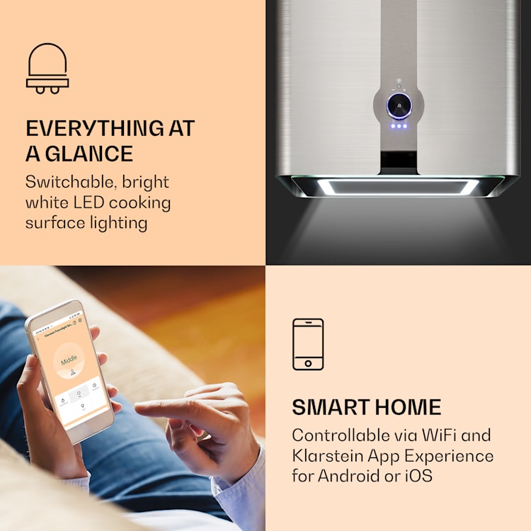Futurelight Smart, sziget páraelszívó, recirkuláció, 420 m³/ó, LED, nemesacél Ezüst