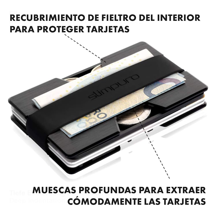 NANO Slim Wallet cartera extraplana 12 tarjetas compartimento para monedas aluminio Negro