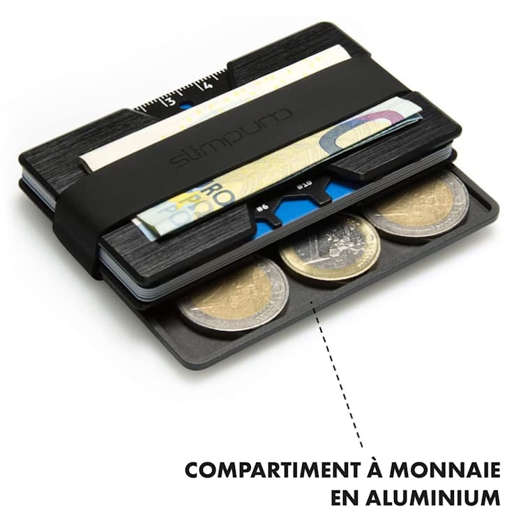 NANO Slim Wallet Portefeuille extra-plat 12 cartes Poche à monnaie Aluminium Noir