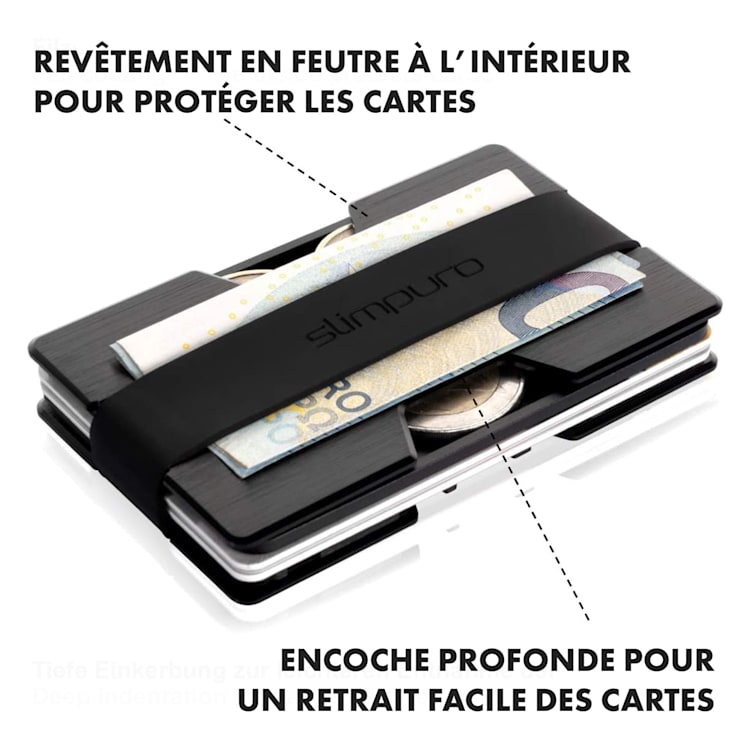 NANO Slim Wallet Portefeuille extra-plat 12 cartes Poche à monnaie Aluminium Noir