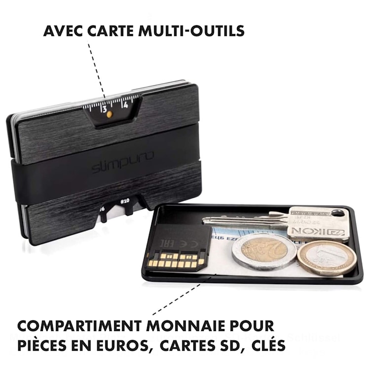 NANO Slim Wallet Portefeuille extra-plat 12 cartes Poche à monnaie Aluminium Noir