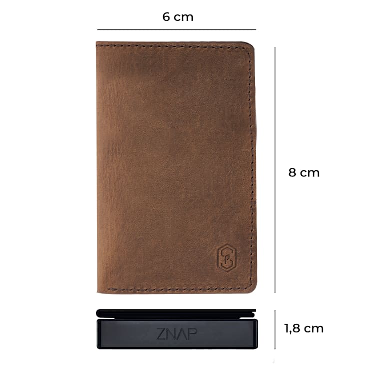 ZNAP Slim Wallet 12 Karten Münzfach 8 x 1,8 x 6 cm (BxHxT) RFID-Schutz Vintage | Braun