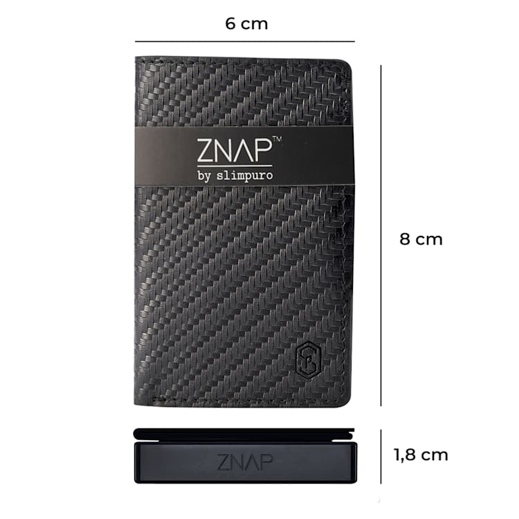 ZNAP Slim Wallet 12 Cartes pochette à monnaie 8 x 1,8 x 6 cm (LxHxP) Protection RFID Carbone | Anthracite