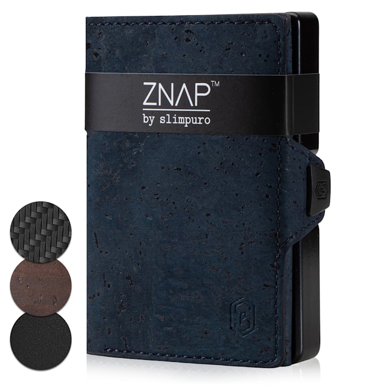 ZNAP Slim Wallet 12 pasjes muntvak 8,9 x 1,8 x 6,3 cm (BxHxD) RFID bescherming Kurkstructuur | Donkerblauw