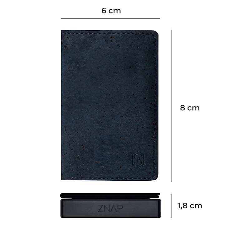 ZNAP Slim Wallet 12 pasjes muntvak 8 x 1,8 x 6 cm (BxHxD) RFID bescherming Kurkstructuur | Donkerblauw