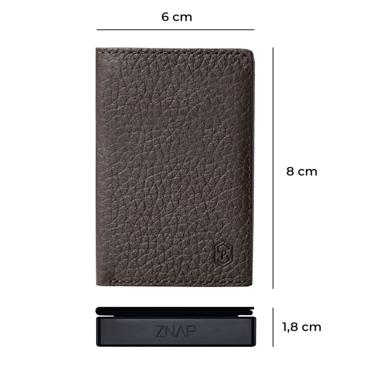 ZNAP Slim Wallet 12 Karten Münzfach 8 x 1,8 x 6 cm (BxHxT) RFID-Schutz genarbt | Dunkelbraun