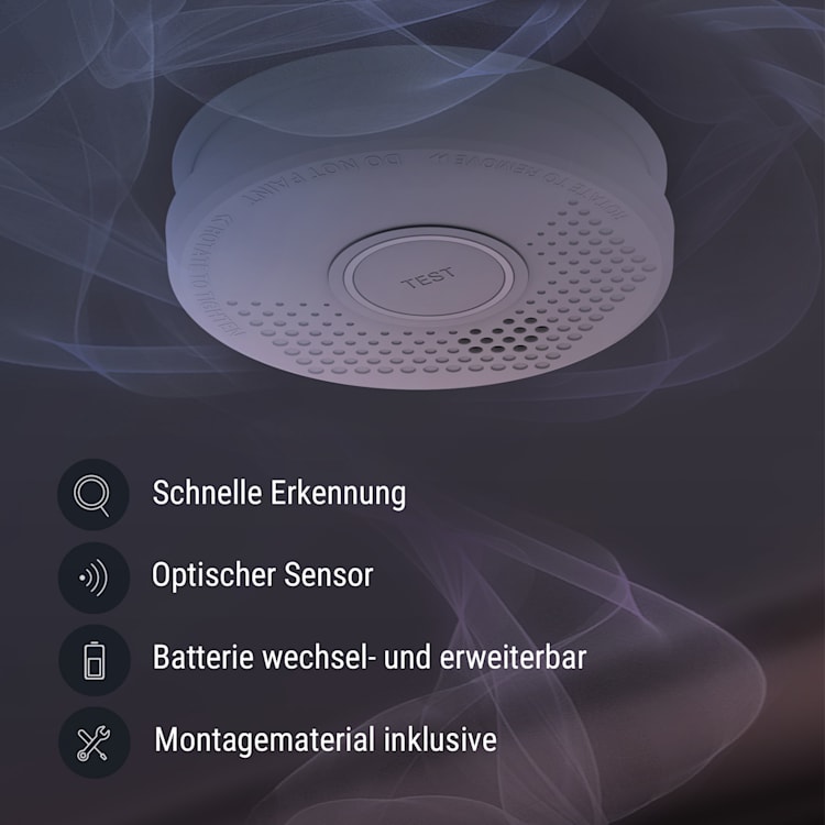 Rilevatore di fumo DOF19, plastica, segnale d'allarme: 85 dB, 9V, a batteria set da 10