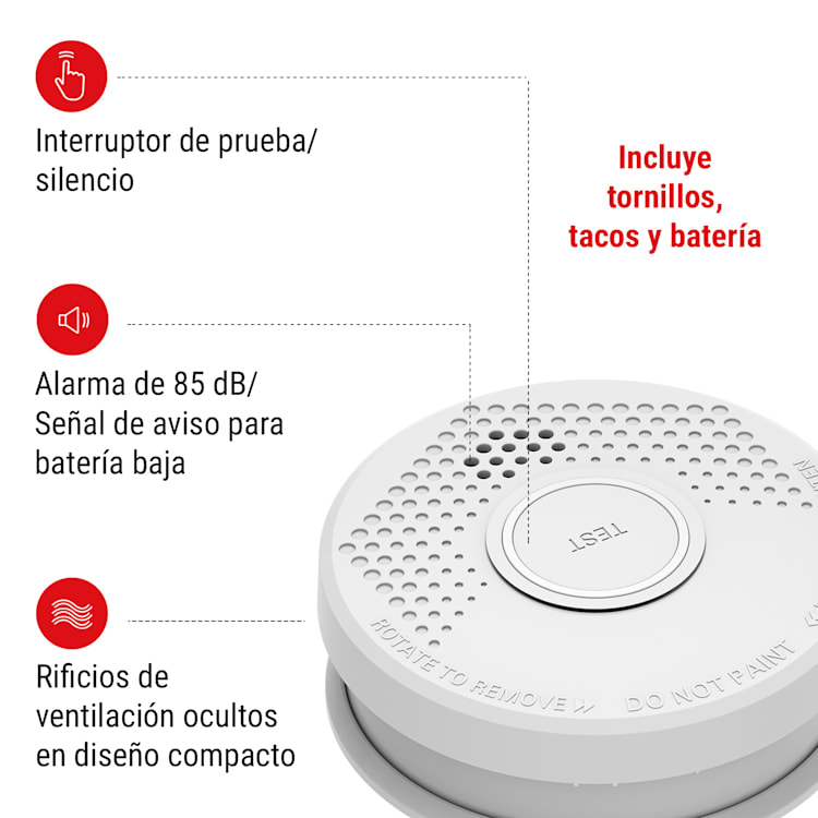 Detector de humo DOF29 Plástico Señal de aviso: 85 dB Funcionamiento con pila de 9V Set de 20 unidades