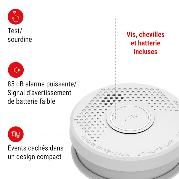Détecteur de fumée DOF29 Plastique Signal d'alarme : 85 dB Fonctionnement sur pile 9V ensemble de 20
