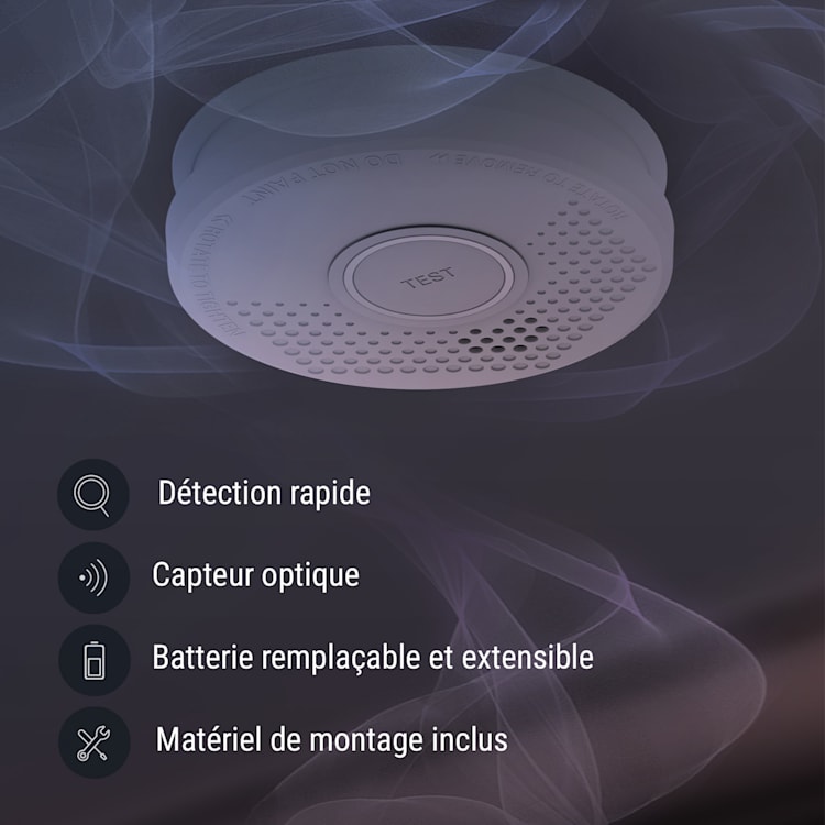 Détecteur de fumée DOF29 Plastique Signal d'alarme : 85 dB Fonctionnement sur pile 9V ensemble de 20