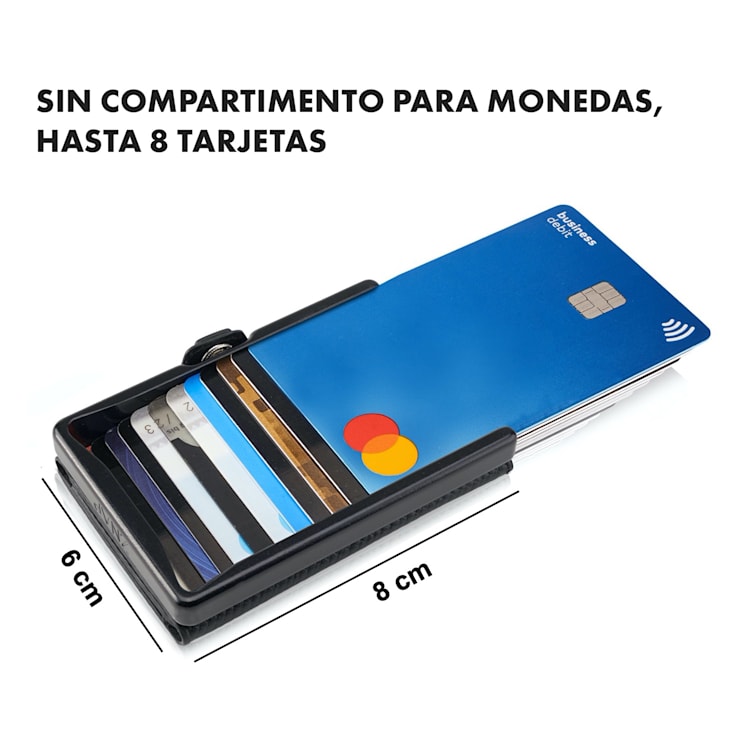 ZNAP Slim Wallet 8 billetera delgada 8 tarjetas y compartimento para monedas 8 x 1,5 x 6 cm (ancho x grueso x largo) Protección RFID Standard | Negro