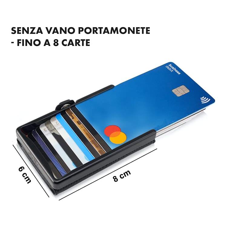 ZNAP Slim Wallet 8 - Portafoglio, 8 carte, portamonete, 8 x 1,5 x 6 cm (LxHxP) Protezione RFID Standard | Nero