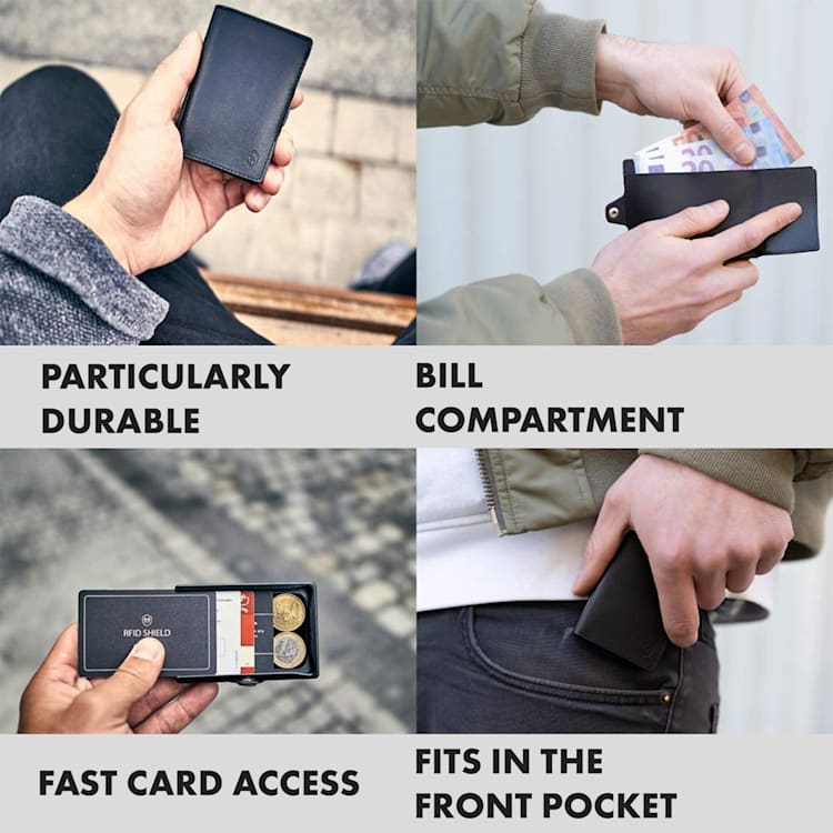 ZNAP, płaski portfel na 8 kart, kieszonka na monety, 8,9 x 1,5 x 6,3 cm (szer x wys. x gł.), ochrona RFID