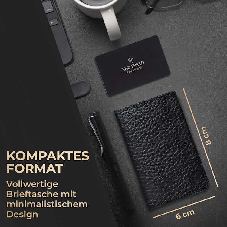 ZNAP Slim Wallet 8 Karten Münzfach 8 x 1,5 x 6 cm (BxHxT) RFID-Schutz genarbt | Schwarz