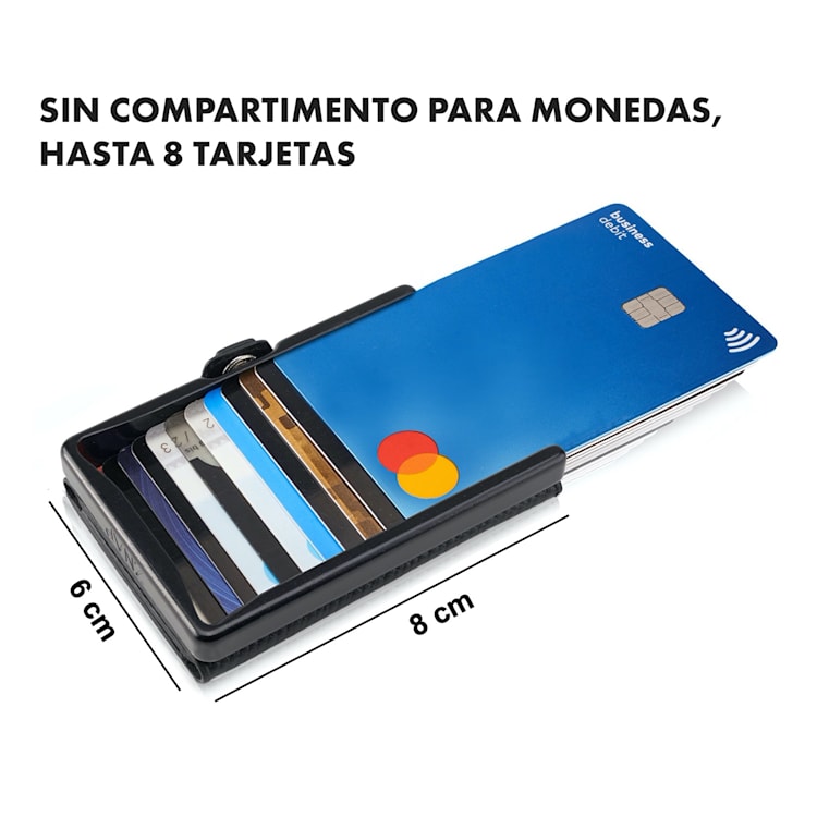 ZNAP Slim Wallet 8 billetera delgada 8 tarjetas y compartimento para monedas 8 x 1,5 x 6 cm (ancho x grueso x largo) Protección RFID grano | Negro