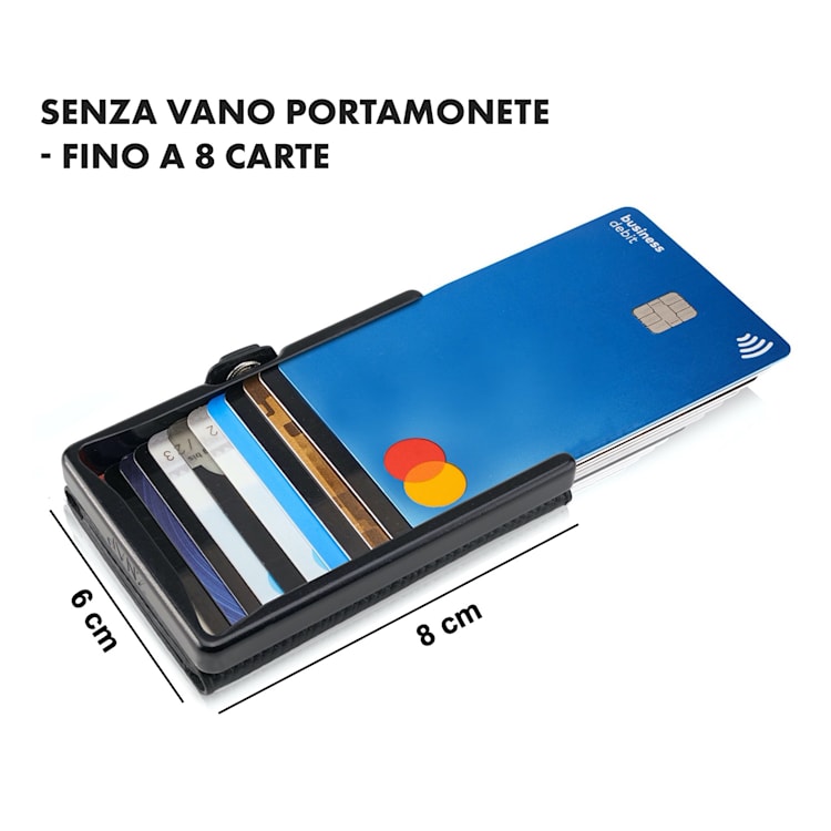 ZNAP Slim Wallet 8 - Portafoglio, 8 carte, portamonete, 8 x 1,5 x 6 cm (LxHxP) Protezione RFID granaio | Nero