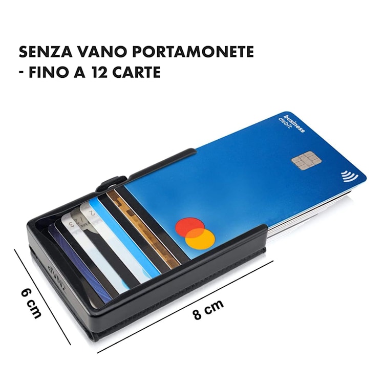 ZNAP Slim Wallet 12 - Portafoglio, 12 carte, portamonete, 8 x 1,8 x 6 cm (LxHxP) Protezione RFID Struttura del sughero | Nero