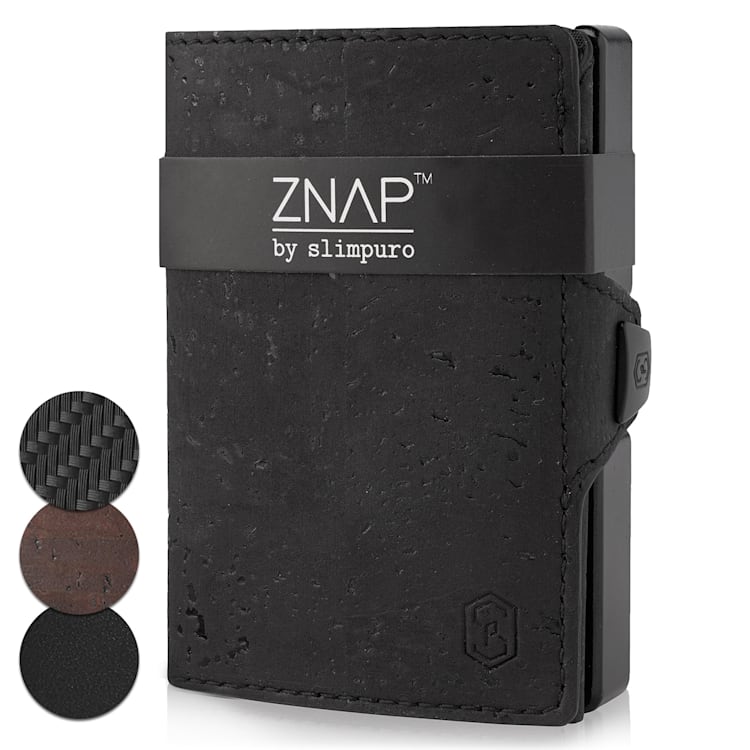 ZNAP Slim Wallet 12 Karten Münzfach 8,9 x 1,8 x 6,3 cm (BxHxT) RFID-Schutz Kork-Struktur | Schwarz