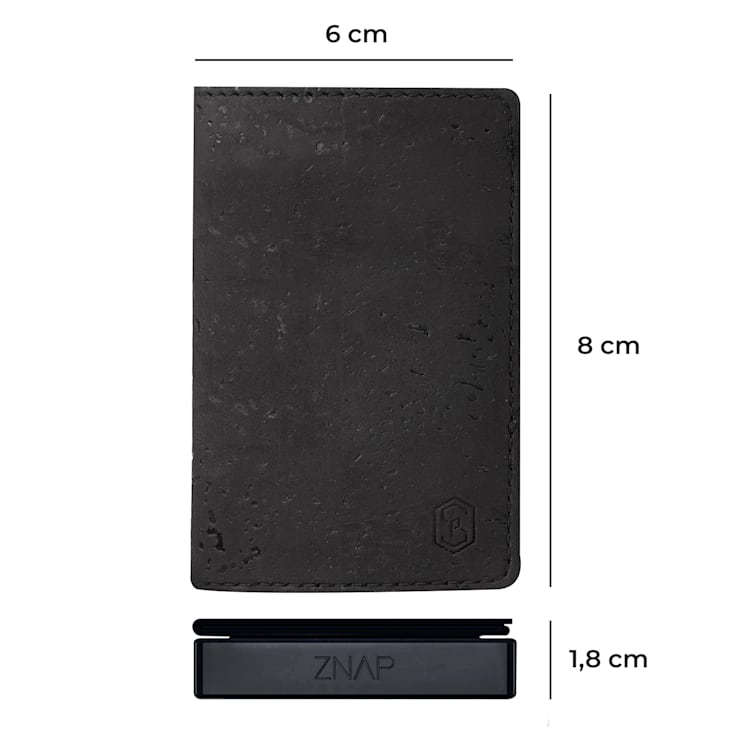 ZNAP Slim Wallet 12 - Portafoglio, 12 carte, portamonete, 8 x 1,8 x 6 cm (LxHxP) Protezione RFID Struttura del sughero | Nero