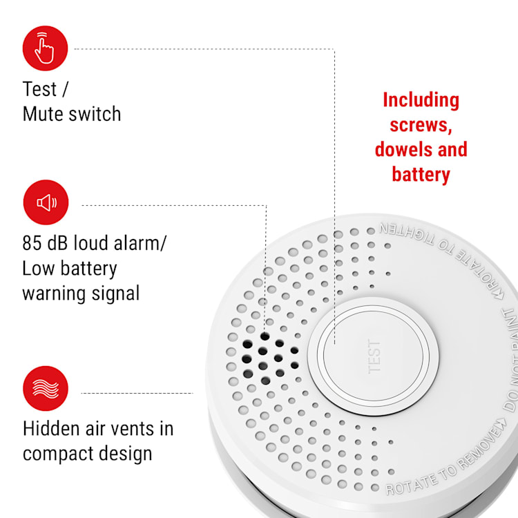 Detektor dymu DOF39, plast, výstražný signál: 85 dB, 9V na batérie Sada 7 kusov