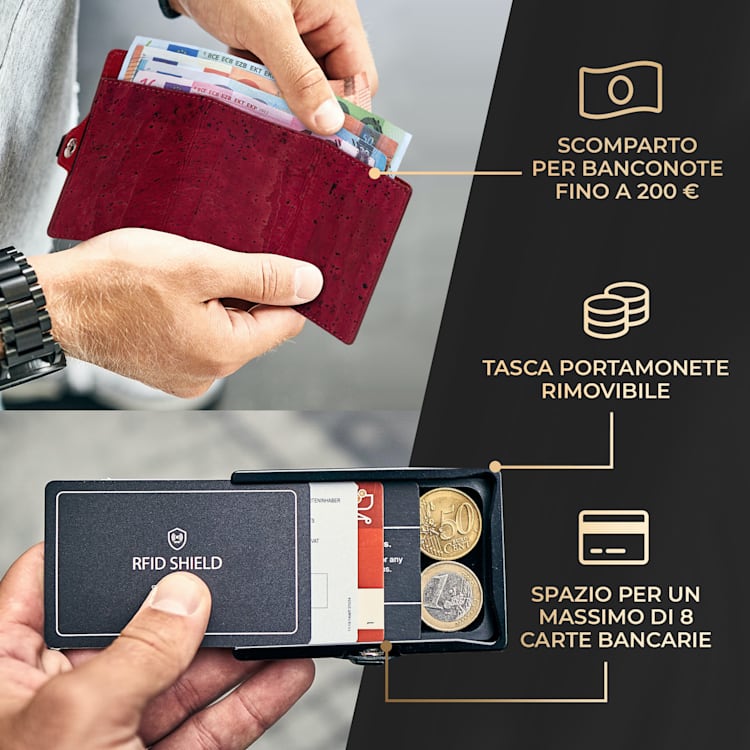 ZNAP Slim Wallet 8 - Portafoglio, 8 carte, portamonete, 8,9 x 1,5 x 6,3 cm (LxHxP) Protezione RFID