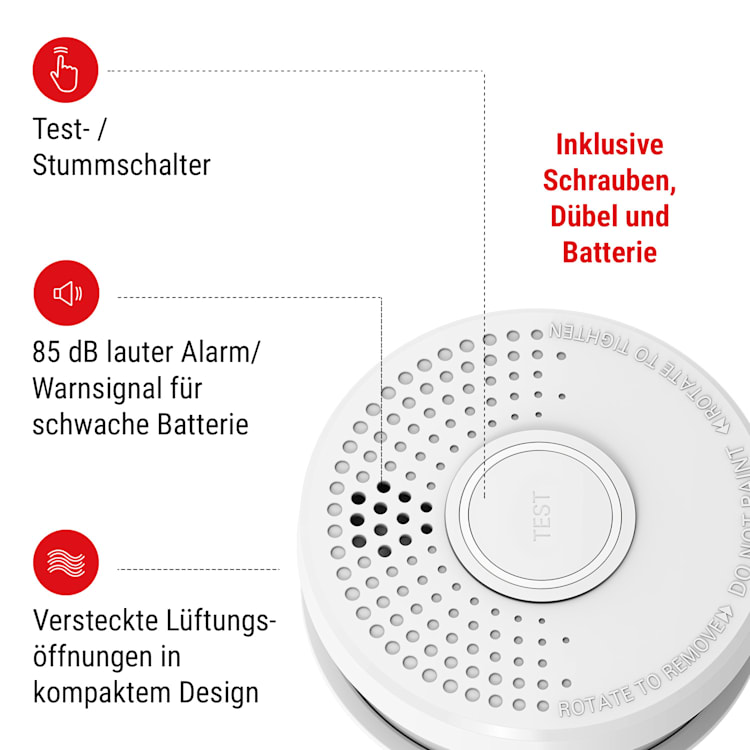 Rauchmelder DOF39 Kunststoff Warnsignal: 85 dB 9V batteriebetrieben 12er-Set