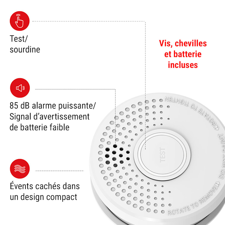Détecteur de fumée DOF39 Plastique Signal d'avertissement : 85 dB Alimenté par pile 9V ensemble de 12