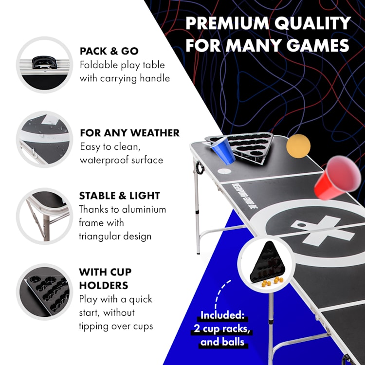 Baseliner, stół do beer ponga, audio, uchwyty do przenoszenia, uchwyt na piłeczki, 6 piłeczek 