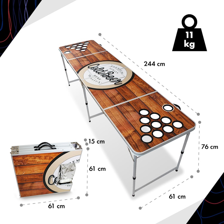 Set table de beer pong Backspin en bois compartiment réfrigéré 6 balles 100 gobelets Table de jeu et tasse (rouge / bleu)