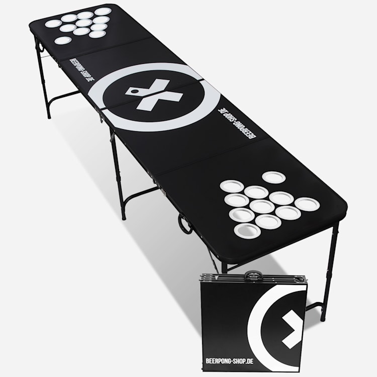 Baseliner, set de masă pentru beer pong, audio cup hole black line, suporturi, 6 biluțe Tabelul de joc și cană (roșu / albastru)