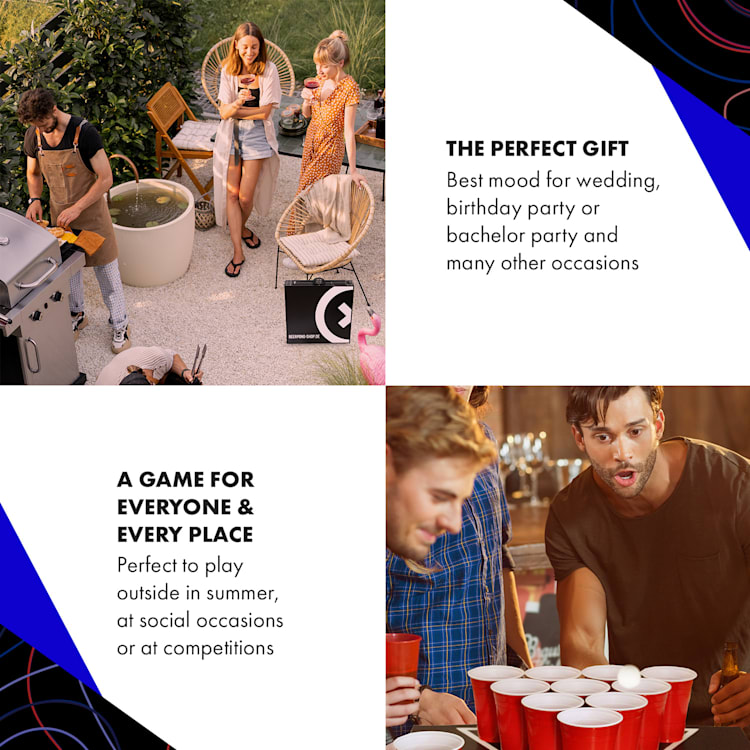 Baseliner, set de masă pentru beer pong, audio cup hole black line, suporturi, 6 biluțe