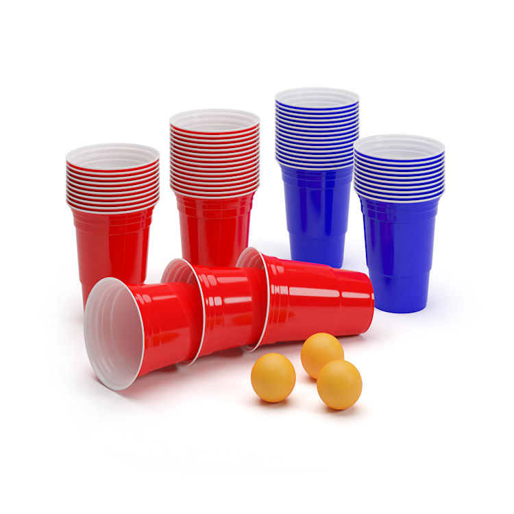 Conjunto de festa em vermelho e azul Nadal 16 Oz copo de duas cores inclui bolas e manual de regras