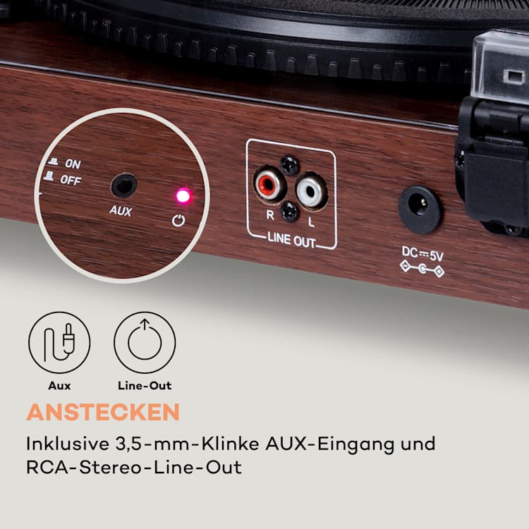TT-Classic Light Plattenspieler Staubschutz Bluetooth 33/45/78 U/min Walnuss
