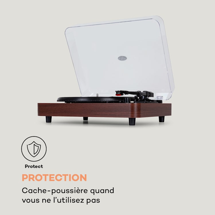 TT-Classic Light Platine vinyle Protection anti-poussière Bluetooth 33/45/78 tr/min noyer