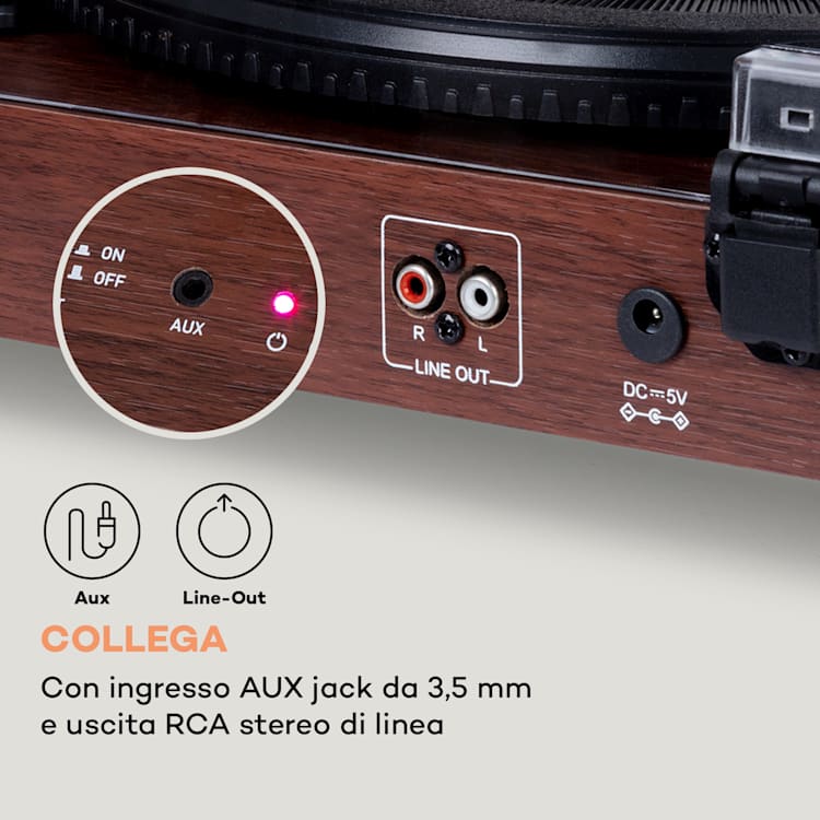 Giradischi TT-Classic Light Copertura antipolvere Bluetooth 33/45/78 giri/min noce