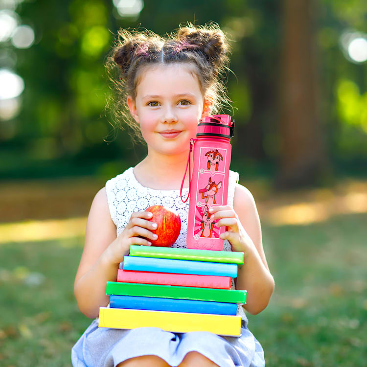 Lyseren kinderdrinkfles 600 ml met schaalverdeling lekvrij vruchtfilter Candy Pink