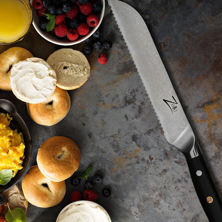 Cuchillo para pan de 8" serie japonesa Alpha-Roya de acero de Damasco con borde dentado de 18° Bread knife
