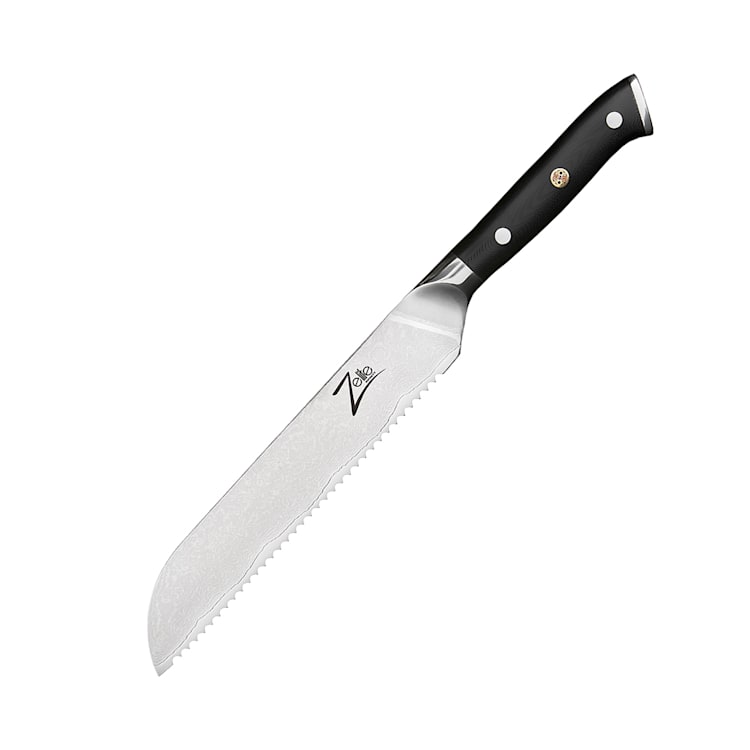 Alpha-Royal Japanese Serie - Coltello da pane da 8", seghettato a 18°, acciaio damascato Bread knife