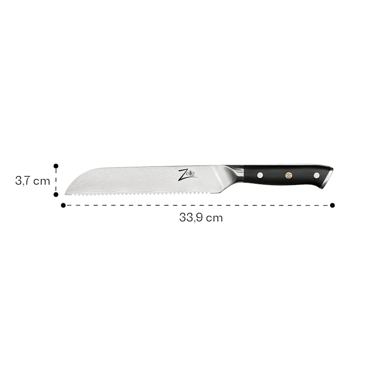 Alpha-Royal Japanese Serie - Coltello da pane da 8", seghettato a 18°, acciaio damascato Bread knife
