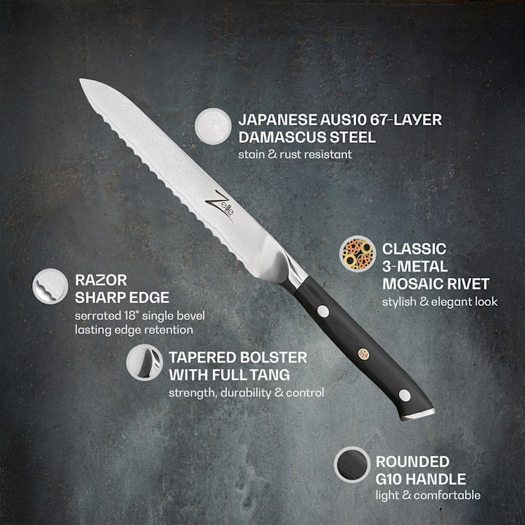 Alpha-Royal Japanse serie 5,5" universeel mes gekarteld damaststaal Serrated knife
