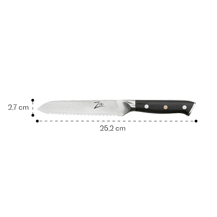 Alpha-Royal Japanese Serie - Coltello multiuso da 5,5", seghettato, acciaio damascato Serrated knife